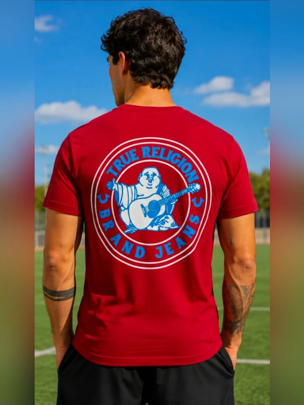 NWT True Religion Men's Buddha Logo Tee Red Dahlia-Burgundy T Shirt Medium